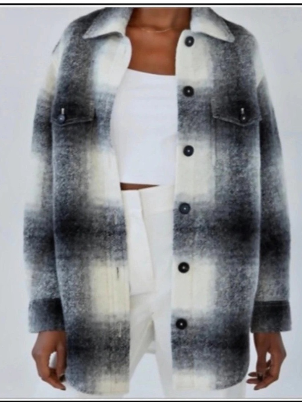 Wilfred Free The Ganna Shirt Jacket Plaid Gray & White Medium NWOT wool blend